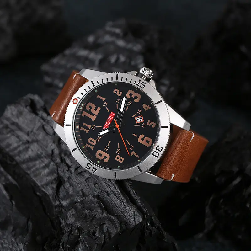 Men's Waterproof Quartz Watch Brown Leather Band 511 — feature 13