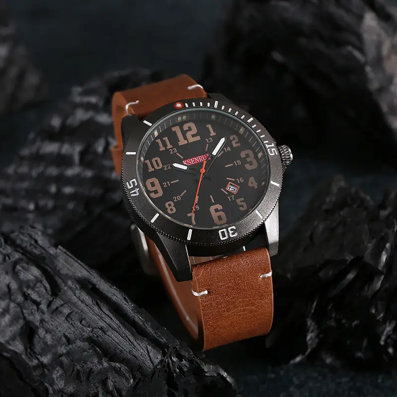 Men's Waterproof Quartz Watch Brown Leather Band 511 — feature 6