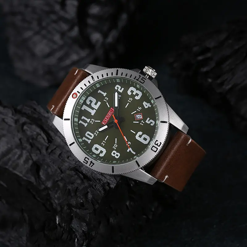 Men's Waterproof Quartz Watch Brown Leather Band 511 — feature 9