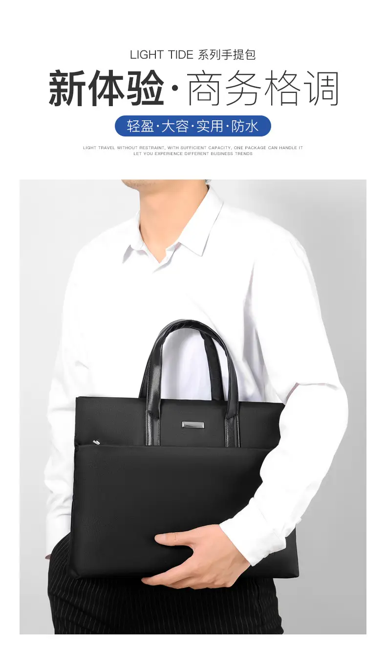 Men's Black Tote Bag Large Capacity Multi Layer Portable — feature 3