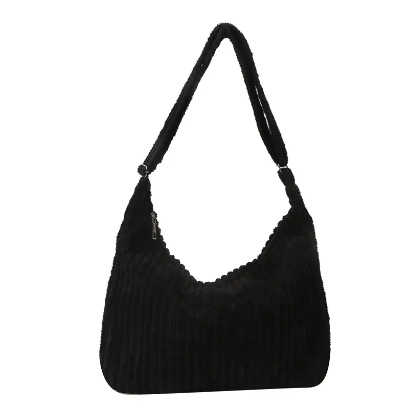 Blue Corduroy Shoulder Tote Bag for Women - Image 11