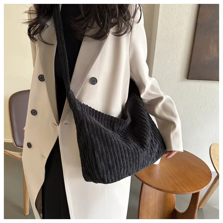 Blue Corduroy Shoulder Tote Bag for Women — feature 14