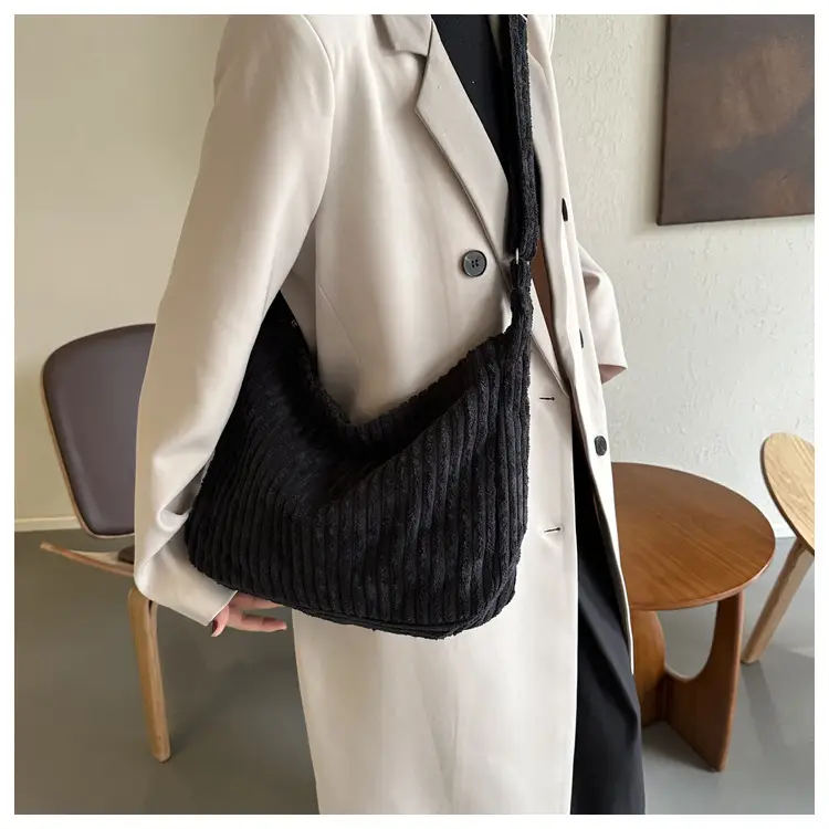 Blue Corduroy Shoulder Tote Bag for Women — feature 15