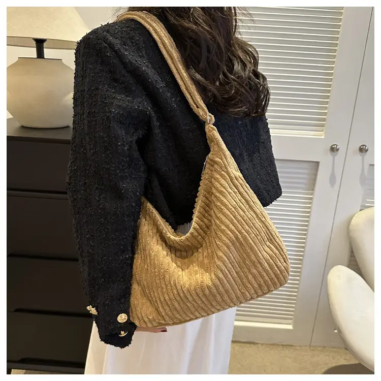 Blue Corduroy Shoulder Tote Bag for Women — feature 17