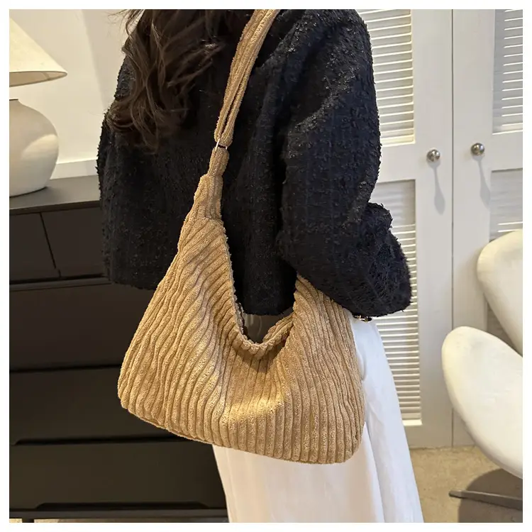 Blue Corduroy Shoulder Tote Bag for Women — feature 18