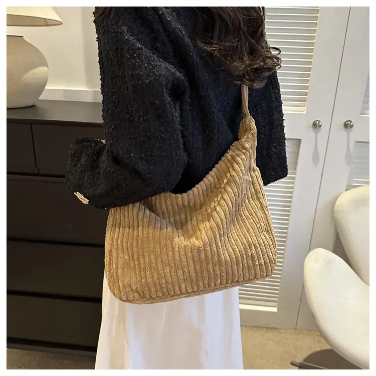 Blue Corduroy Shoulder Tote Bag for Women — feature 19