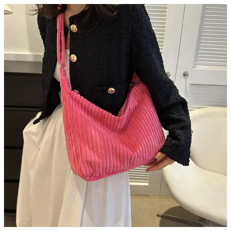 Blue Corduroy Shoulder Tote Bag for Women — feature 20