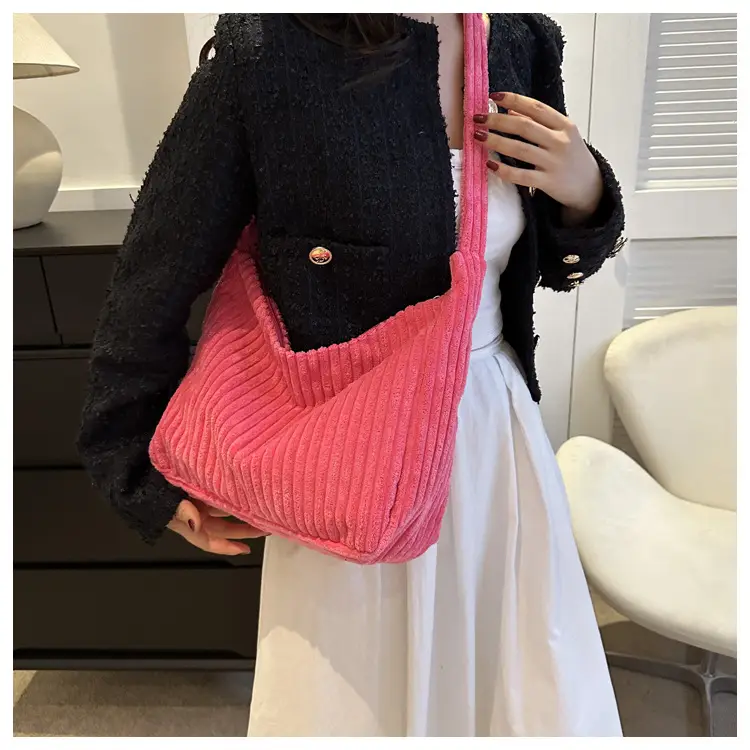 Blue Corduroy Shoulder Tote Bag for Women — feature 21