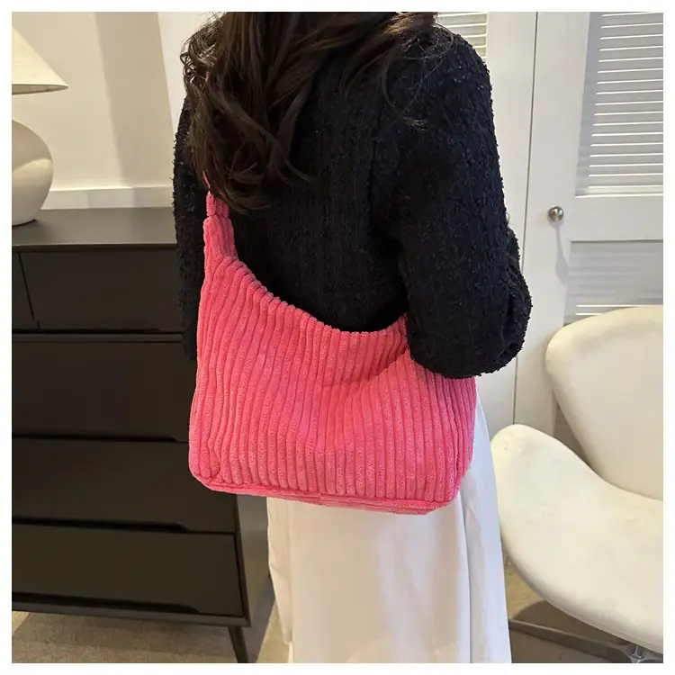 Blue Corduroy Shoulder Tote Bag for Women — feature 22