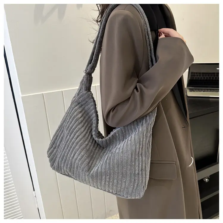Blue Corduroy Shoulder Tote Bag for Women — feature 23