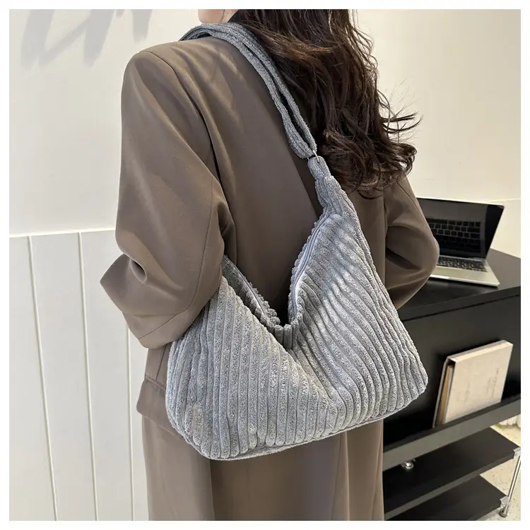 Blue Corduroy Shoulder Tote Bag for Women — feature 24