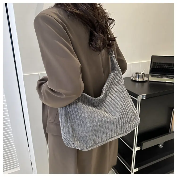 Blue Corduroy Shoulder Tote Bag for Women — feature 25