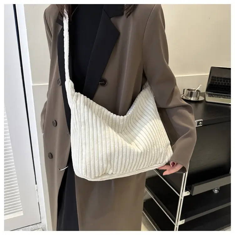 Blue Corduroy Shoulder Tote Bag for Women — feature 26