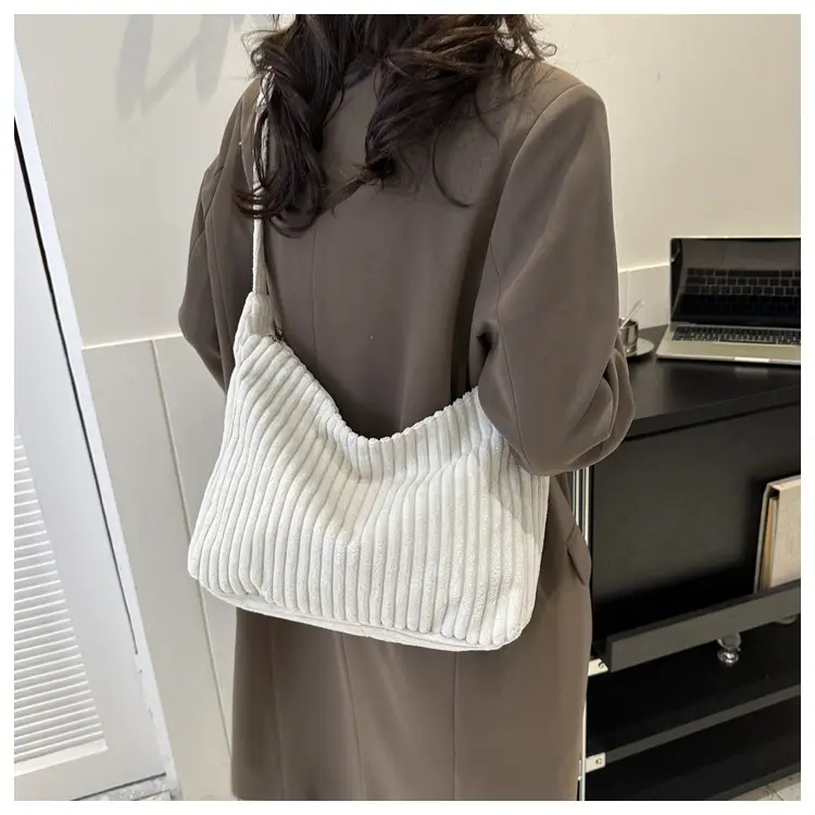 Blue Corduroy Shoulder Tote Bag for Women — feature 27