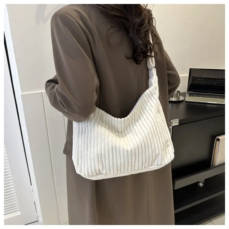 Blue Corduroy Shoulder Tote Bag for Women — feature 28