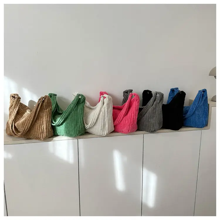 Blue Corduroy Shoulder Tote Bag for Women — feature 29