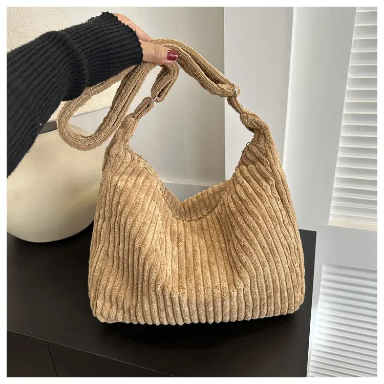 Blue Corduroy Shoulder Tote Bag for Women — feature 30