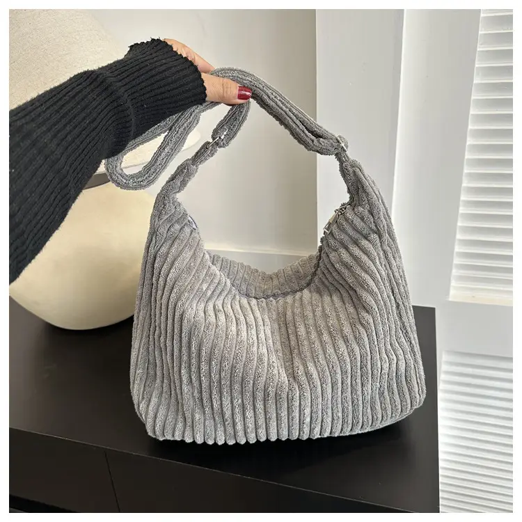 Blue Corduroy Shoulder Tote Bag for Women — feature 31