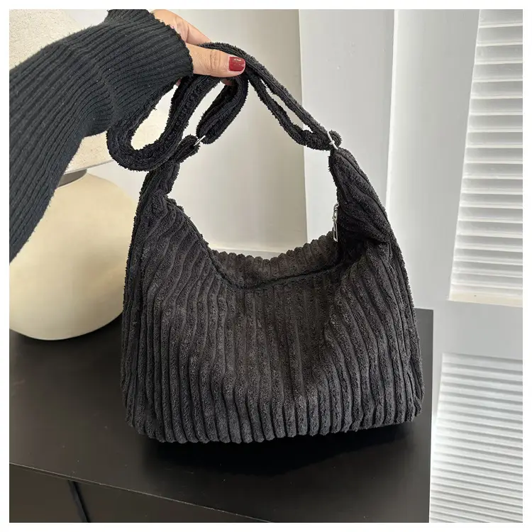 Blue Corduroy Shoulder Tote Bag for Women — feature 32
