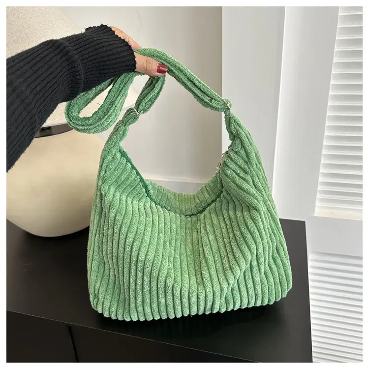 Blue Corduroy Shoulder Tote Bag for Women — feature 34