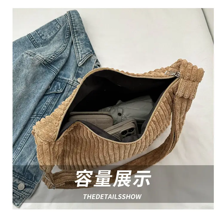 Blue Corduroy Shoulder Tote Bag for Women — feature 6