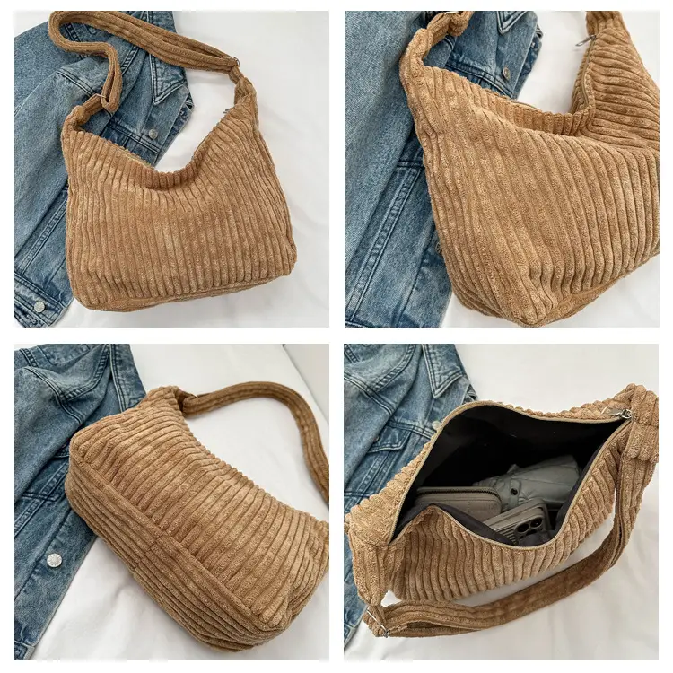Blue Corduroy Shoulder Tote Bag for Women — feature 7