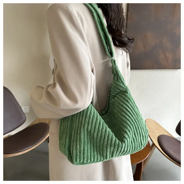Blue Corduroy Shoulder Tote Bag for Women — feature 9