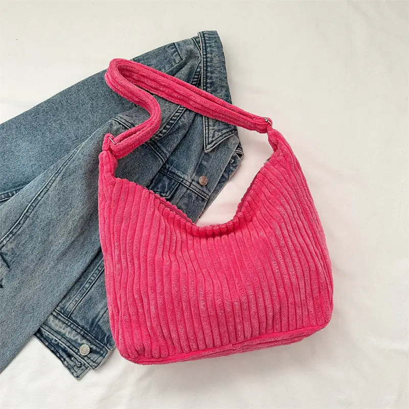 Blue Corduroy Shoulder Tote Bag for Women - Image 5