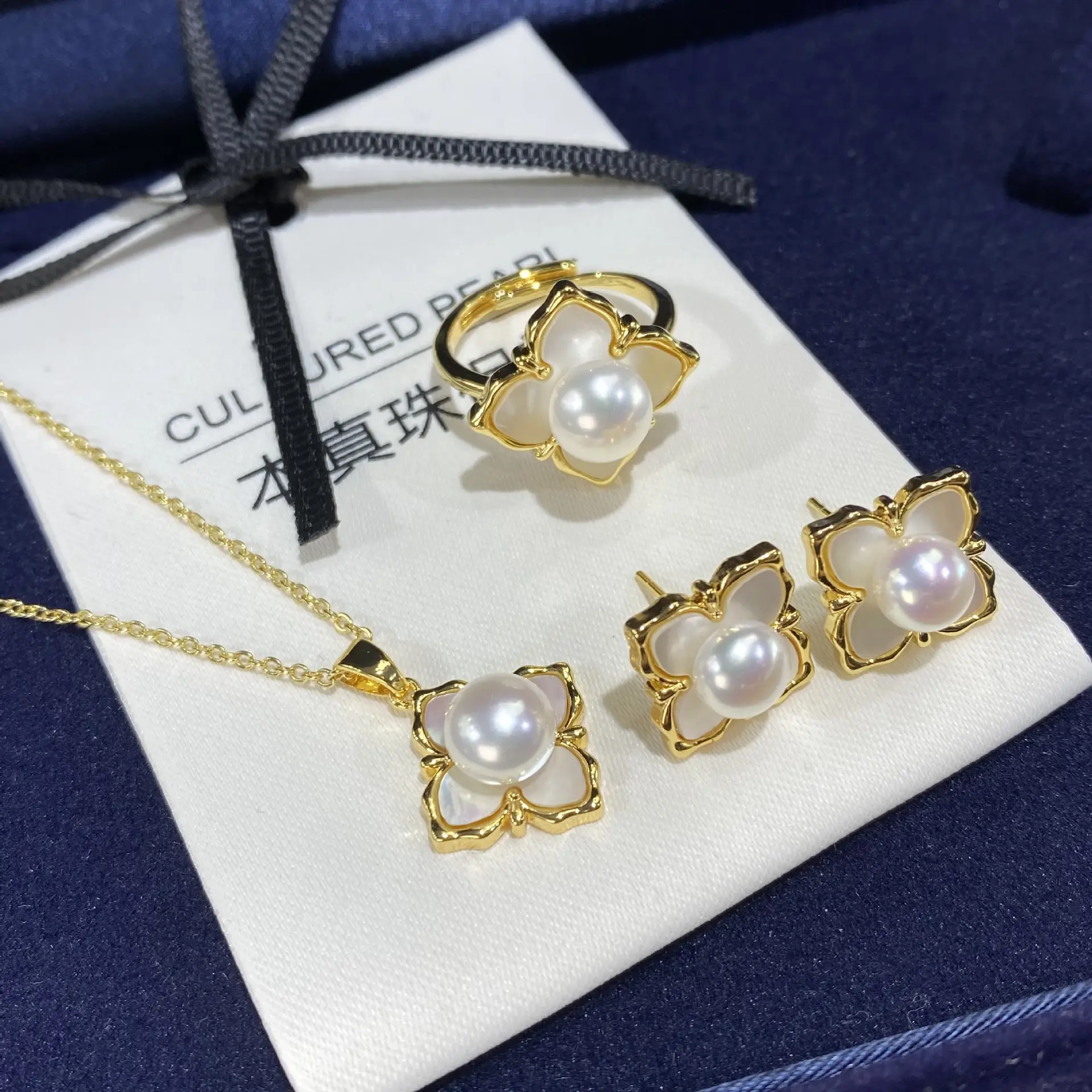 2025 Pearl Flower Earrings Set for Women S925 Gold - Image 4
