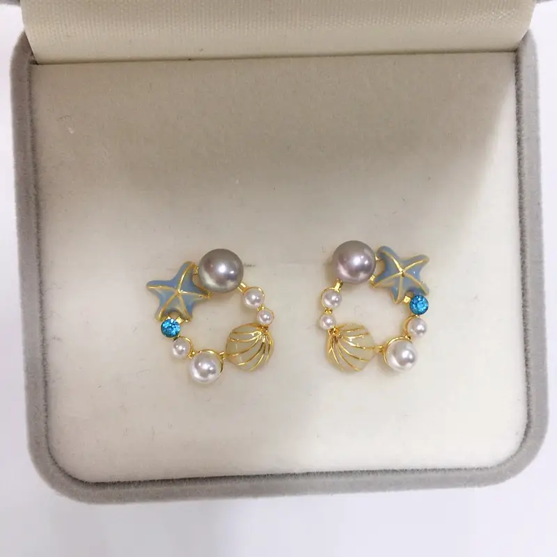 Cute Star Shell Pearl Earrings for Women 18K Gold - Image 2