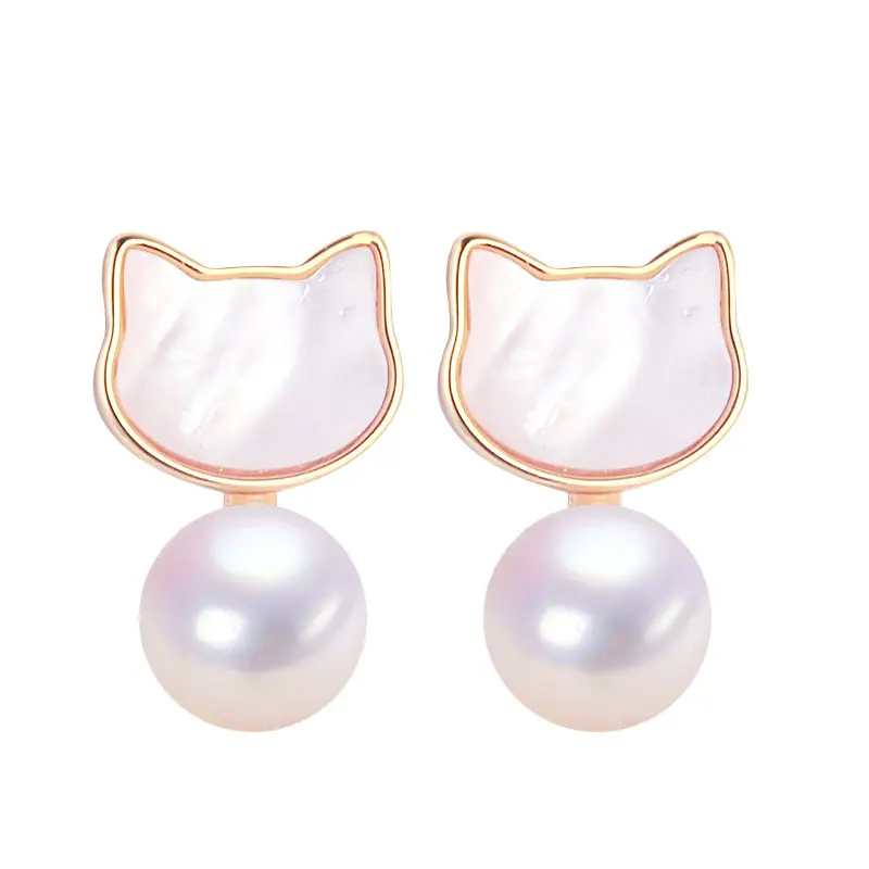 Cat Design Pearl Earrings for Women 18K Gold - Image 5