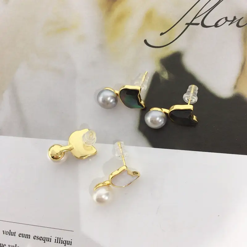 Cat Design Pearl Earrings for Women 18K Gold — feature 7