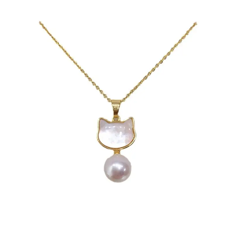 Zhuji Origin Cat Pearl Pendant Necklace Gold Chain - Image 5