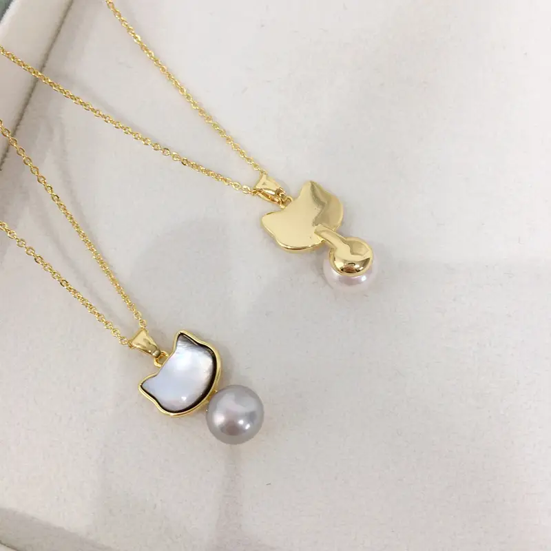 Zhuji Origin Cat Pearl Pendant Necklace Gold Chain — feature 10
