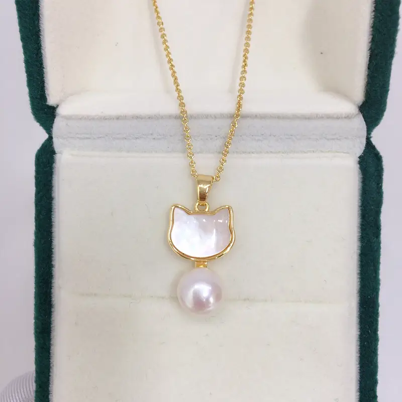 Zhuji Origin Cat Pearl Pendant Necklace Gold Chain — feature 11