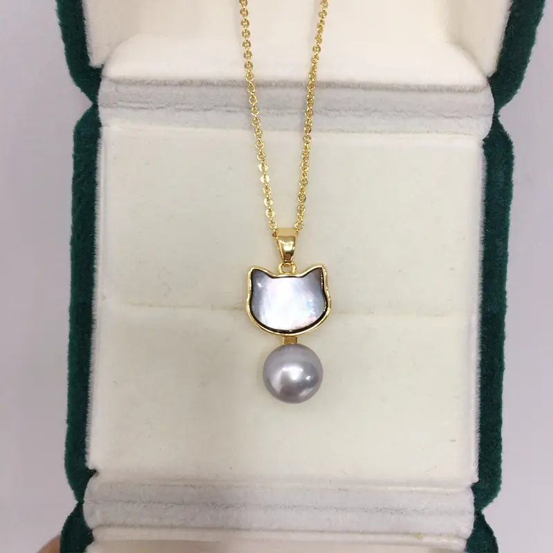 Zhuji Origin Cat Pearl Pendant Necklace Gold Chain — feature 12
