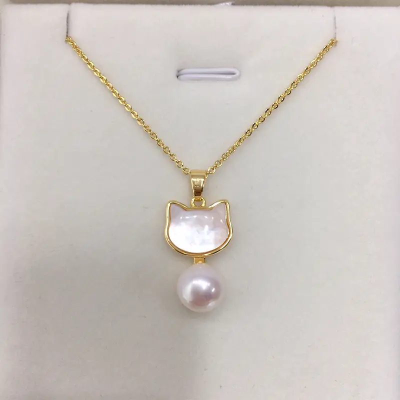 Zhuji Origin Cat Pearl Pendant Necklace Gold Chain — feature 2