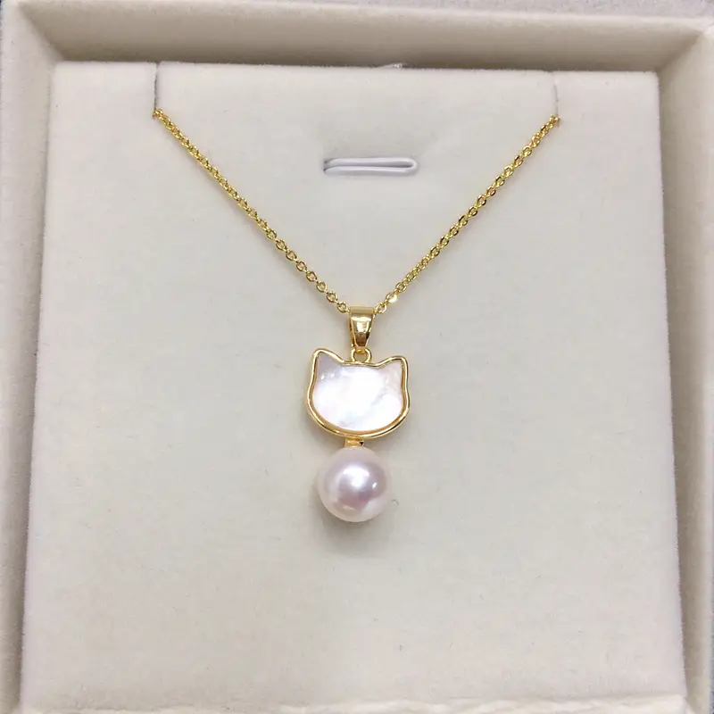 Zhuji Origin Cat Pearl Pendant Necklace Gold Chain — feature 4