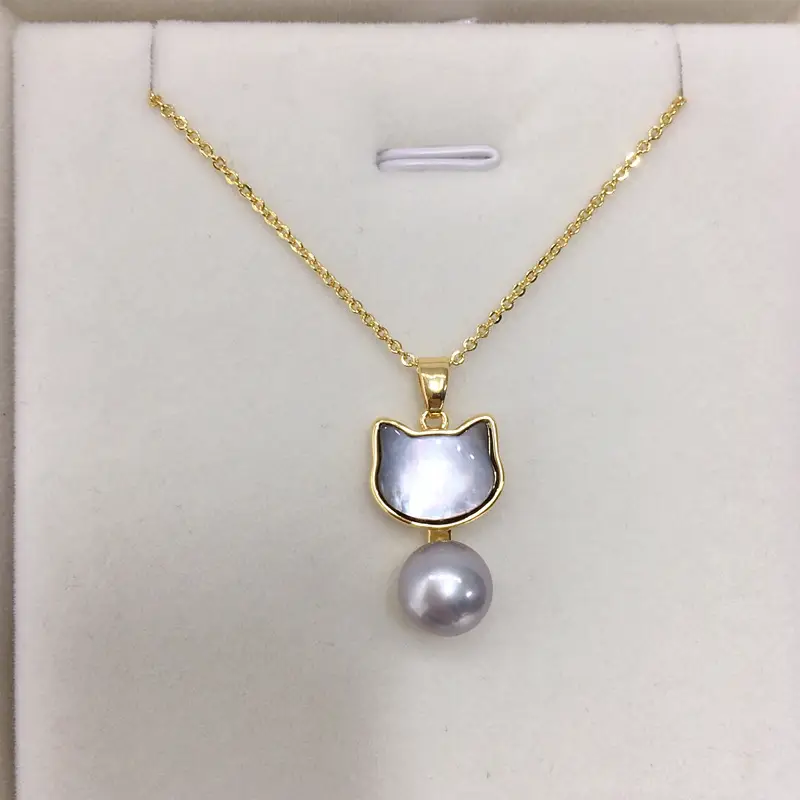 Zhuji Origin Cat Pearl Pendant Necklace Gold Chain — feature 7