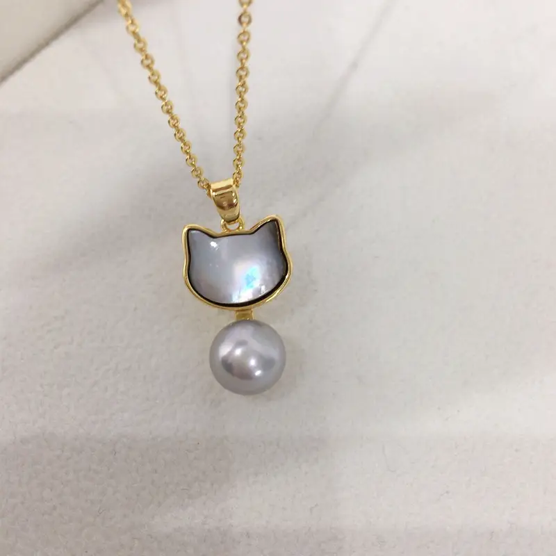 Zhuji Origin Cat Pearl Pendant Necklace Gold Chain — feature 8