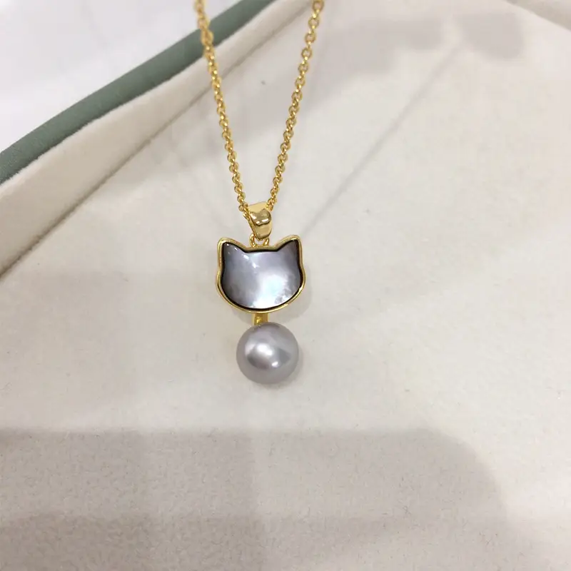 Zhuji Origin Cat Pearl Pendant Necklace Gold Chain — feature 9