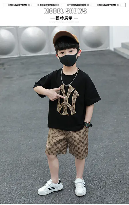 Boy's Cool Black Graphic Shorts Set Summer Wear — feature 17