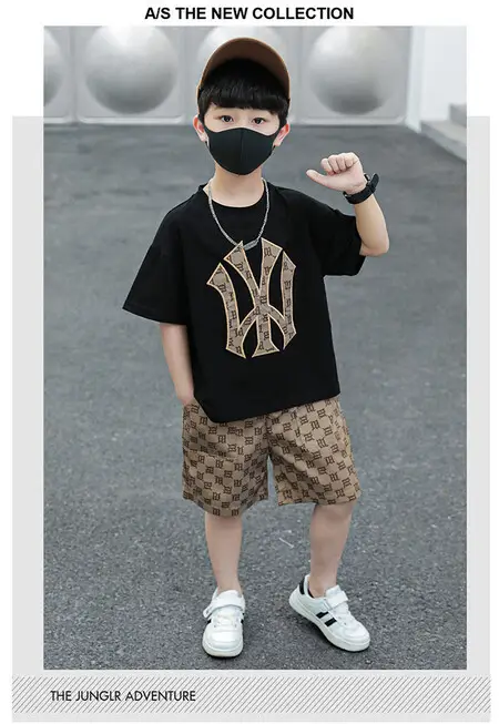 Boy's Cool Black Graphic Shorts Set Summer Wear — feature 18