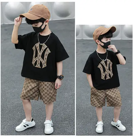 Boy's Cool Black Graphic Shorts Set Summer Wear — feature 19