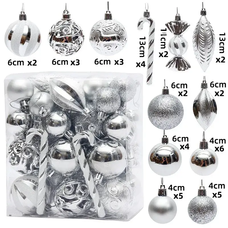 Silver Metal Christmas Balls 6cm 4cm Pack - Image 6