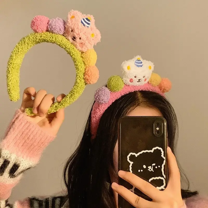 Cute Bear Plush Headband for Girls Autumn Winter - Image 6