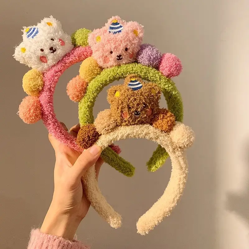 Cute Bear Plush Headband for Girls Autumn Winter - Image 7