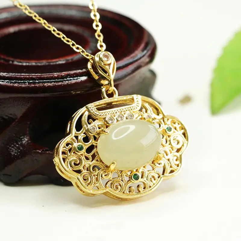 Aiyu Hetian Jade Pendant Necklace with Ruyi Lock Design - Image 4