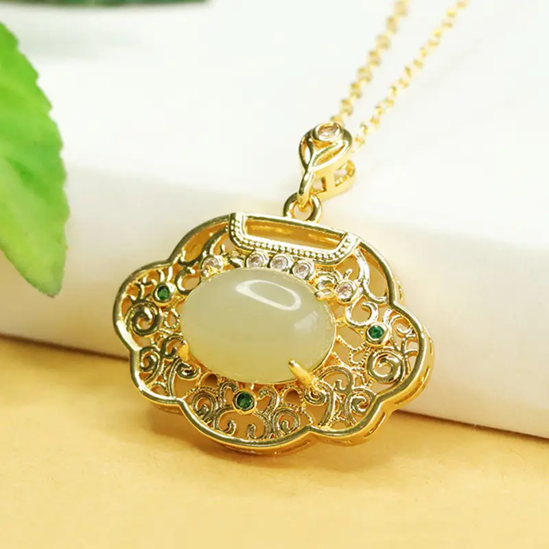 Aiyu Hetian Jade Pendant Necklace with Ruyi Lock Design - Image 5