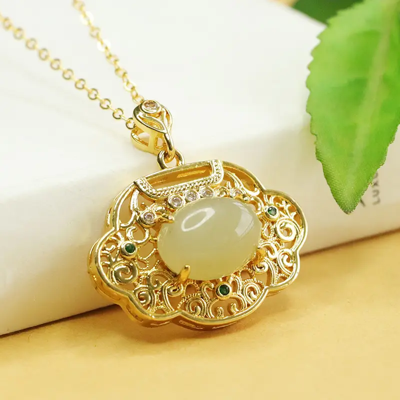 Aiyu Hetian Jade Pendant Necklace with Ruyi Lock Design — feature 11